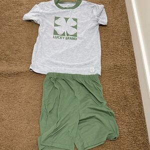 Lucky Brand Kids Pajama Set - Gray Top with Green Shorts
